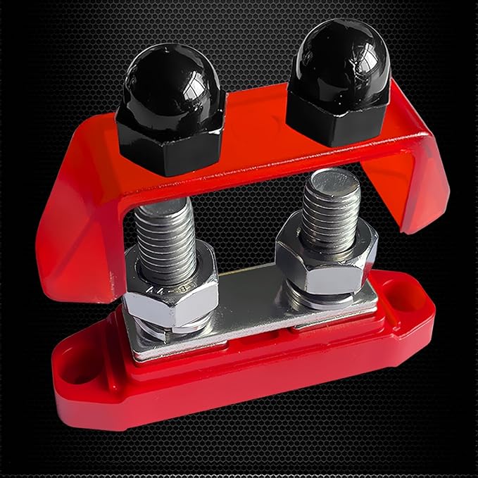 Ampper 3/8" Power Distribution Block Bus Bar 12V 250A, Dual Studs M10 Busbar Battery Junction Post Distribution Block for Car and More (W/Cover, Red and Black)