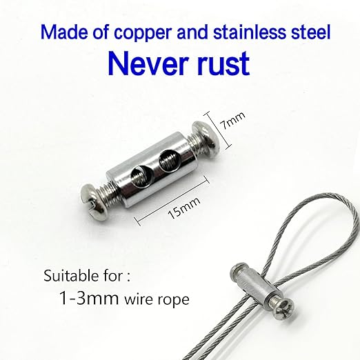 20 Pieces of M4 Wire Rope Clamps, 1/8 inch Rope, Made of Copper and Stainless Steel, Suitable for Outdoor Hanging, Reusable, and Never rusts.