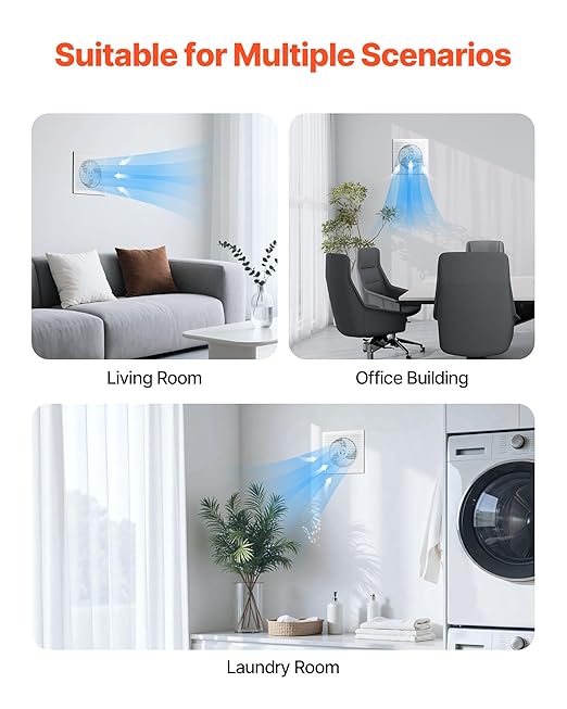 VEVOR Through-the-Wall Ventilation Fan， White Grille, 110 CFM, 6.8" Diameter Exhaust Fan Duct with 10-Inch Retractable Hose for Kitchen, Living & Laundry Room Workshop