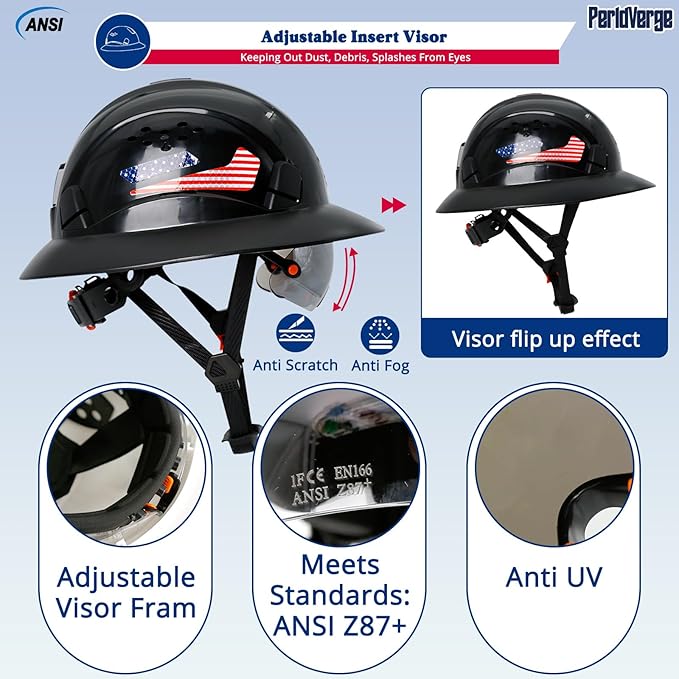 Full Brim Hard Hats Construction OSHA Approved with Visor-Vented Hard Hat with Neck Gaiter with Ear Loops,Safety Hard Hats for Men with Chin Strap ANSI Z89.1 Type 1 Class C,6-pt Suspension