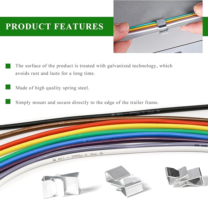 50 PCS Trailer Frame Wire Clips, 0.72"/18mm Steel Trailer Wiring Clips for Automotive Wires Management, Cable Organization for Boat Trailer, Fishing Boat, Car Accessories (50 PCS)