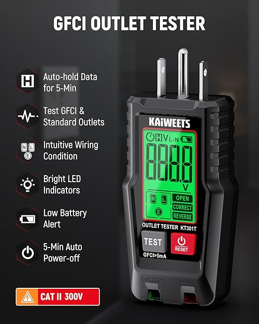 KAIWEETS Electrical Test Kit KIT01, Digital Multimeter, Smart Non-Contact Voltage Tester & GFCI Outlet Tester with LCD, Complete Set with Carrying Case & Batteries for Electrician, DIY & HVAC