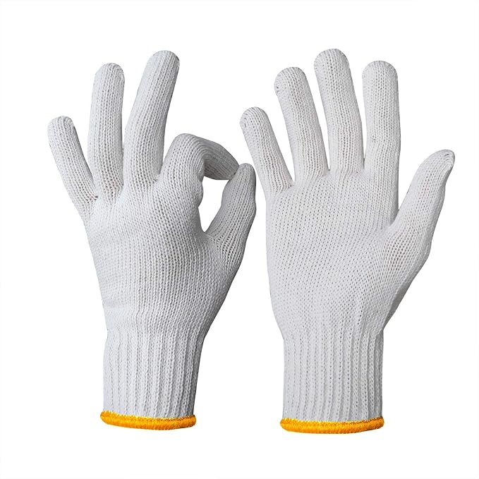 Evridwear Cotton Polyester String Knit Shell Safety Protection Work Gloves for Painter Mechanic Industrial Warehouse Gardening Construction Men One Case (12 PairsX20) With no dots, XL Size