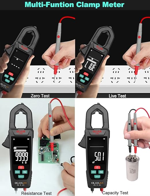 Digital Clamp Meter Multimeter for AC/DC Current & Voltage, Auto-ranging 9999 Counts Voltage Tester with Flashlight Backlight, Measuring Temperature Continuity Diode NCV