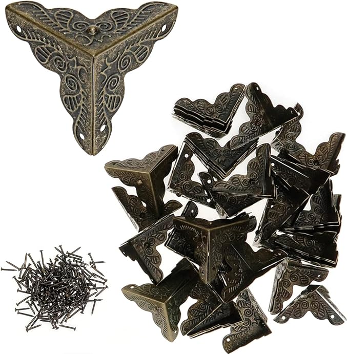 Bitray 48pcs Antique Corner Decorative Corner 25mm Vintage Edge Guard Bronze Tone Box Corner Protector with Screws