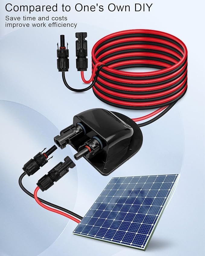 Weatherproof Solar Cable Entry Gland Entry Housing Solar Junction Box Fit for RV Boat, Camper, Van, Building, Garage, Shack, with 10Ft 10AWG Solar Extension Cable Connector