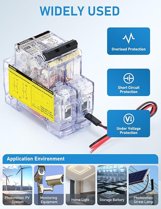 DIHOOL 60A DC Circuit Breaker with Remote Control, 12V-400V DC & 90-400V AC, 2 Pole Miniature Circuit Breaker, DIN Rail Mount Disconnect Switch