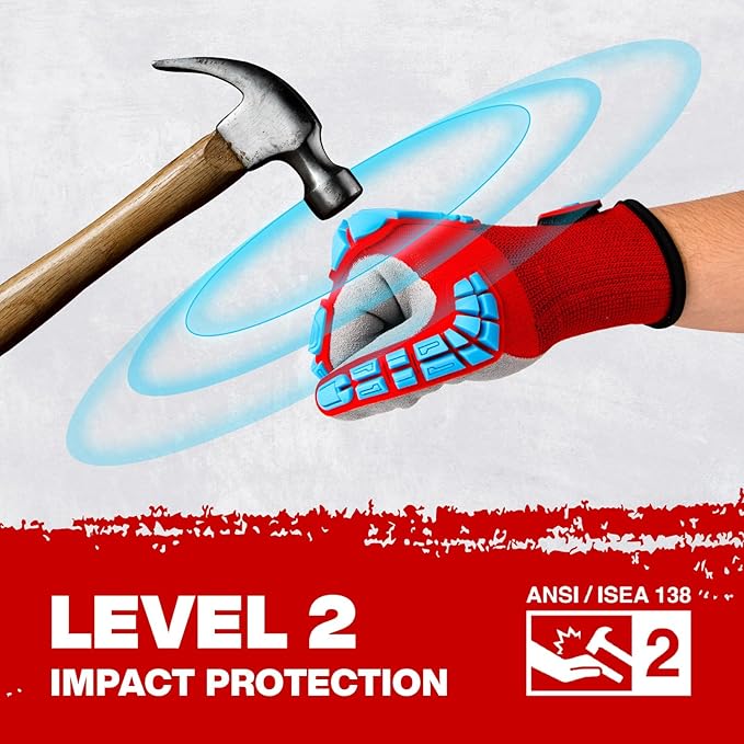 Safety Work Gloves for Men Women, Impact Work Gloves, Cut Resistant Gloves with TPR, Touchscreen Nitrile Grip Gloves