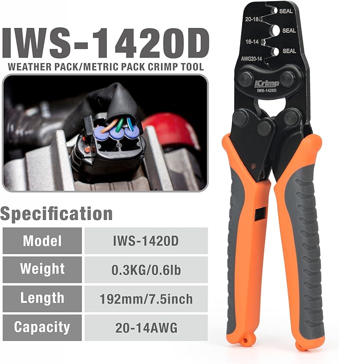 iCrimp Weather-Pack/Metri-Pack Crimping Tool, 20-14 AWG Wire Crimper for Delphi Packard Sealed & Unsealed Terminals