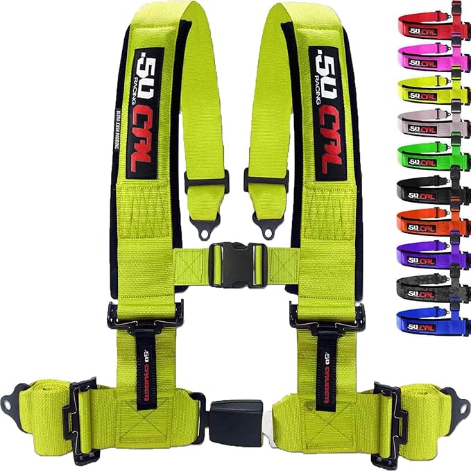 1pc 4 Point Harness for Bucket Seat, Push Release, 10 Color Options, Racing Harness, Race Car, Off Road, UTV, RZR (Yellow, 3 inch)
