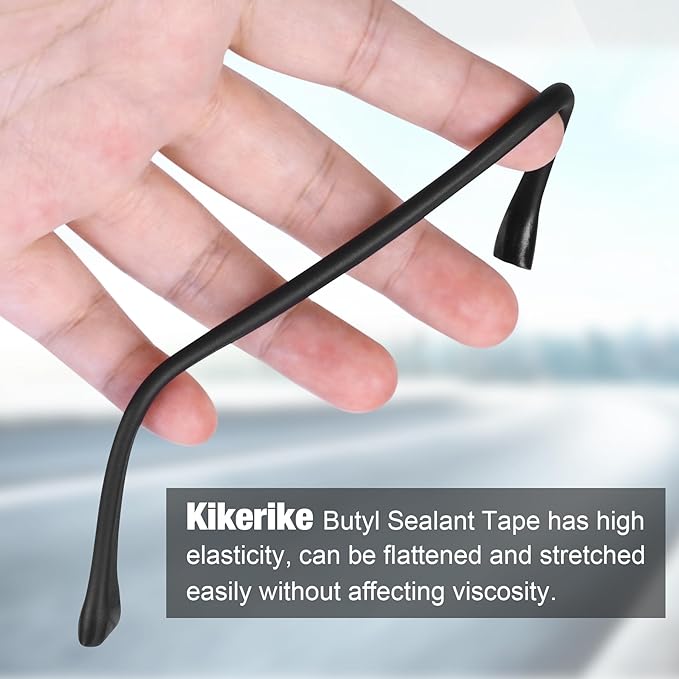 Butyl Rubber Tape Headlight Glue Sealant Rope 14.8Ft Diameter 9.5mm Butyl Putty Foam Strip Butyl Rubber Caulk Sealer for Automotive(Car RV Truck Marine) Window Door Windshield Sealing - Black, 2 Rolls