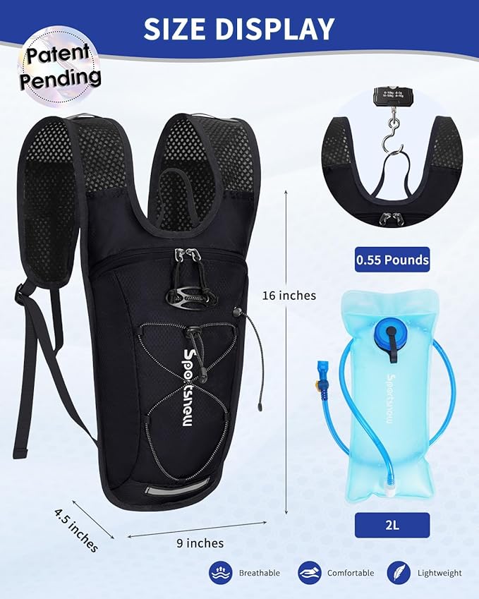 sportsnew Hydration Backpack with 2L Water Bladder, 6L Lightweight Water Backpack for Hiking, Running and Cycling, Hydro Pack for Men Women