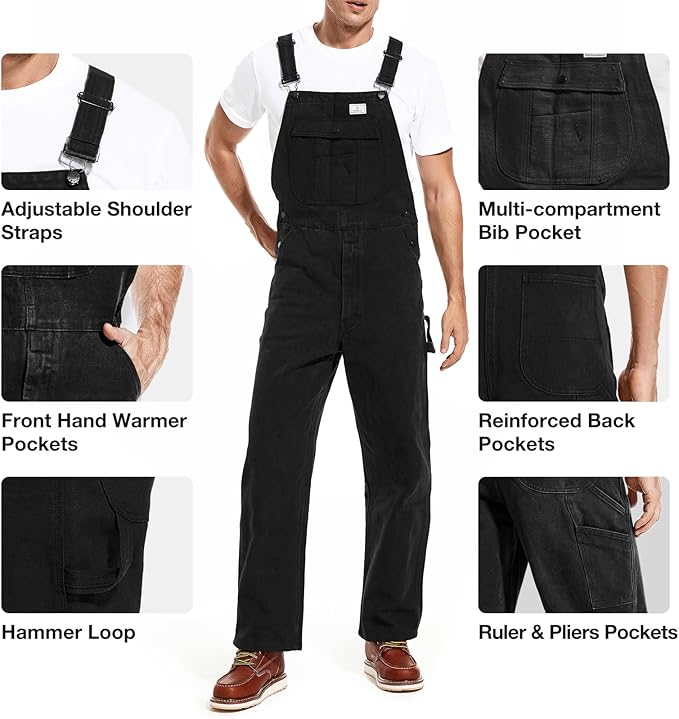 HISEA Men's Relaxed Fit Duck Bib Overall with Adjustable Straps and Convenient Tool Pockets