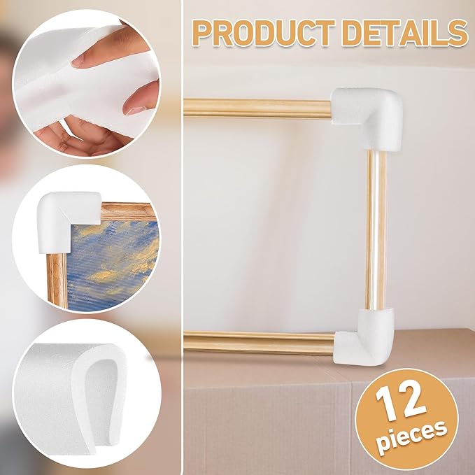 Frienda 12 Pcs Foam Corner Protectors for Moving Mirror TV Box Frame Edge Protection Corners for Pictures Photo Shipping Packaging Holiday Gift Wrapping