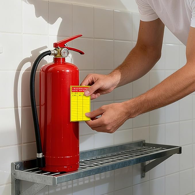 200PCS Fire Extinguisher Inspection Record Label Self Adhesive 5 x 3 Inches Writable Waterproof Coated Paper Monthly Safety Record Stickers for Fire Extinguisher