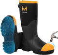 Rubber Work Boots for Men with Steel Toe, 1100N Puncture-Proof Hunting Boots with 7mm Neoprene Waterproof and EVA Midsole, Adjustable Back Gusset, Ideal for Hunting, Work, and Farming Size 7-14