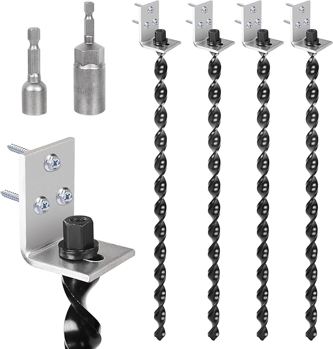 24" Ground Anchors Screw in, Set of 4 Heavy Duty Mobile Home Anchors, Multi-Purpose Earth Anchors with Brackets and Adapter for Drill, Ideal for Mobile Homes, Storage Sheds and Carports