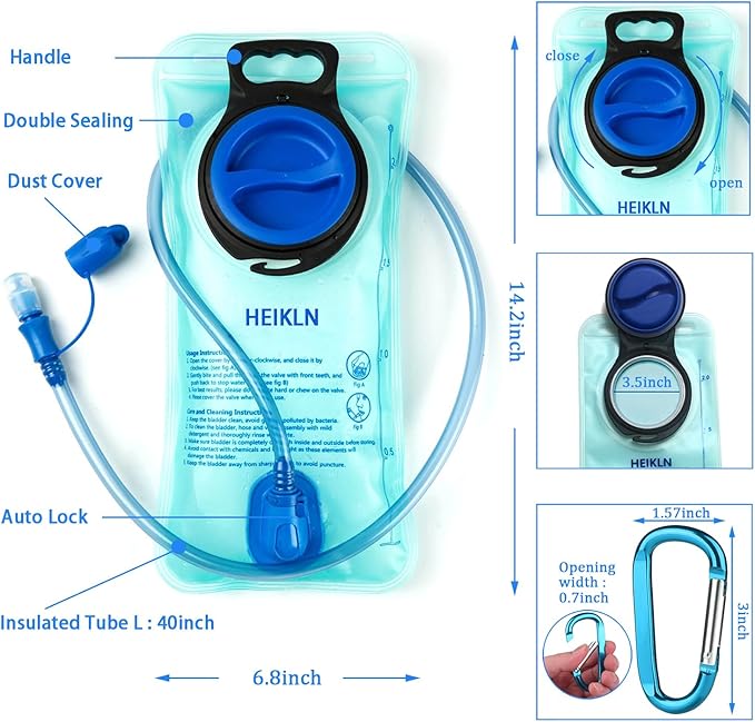 Hydration Bladder 1.5L-2L-2.5L-3L,Leak Proof Water Reservoir, BPA Free Military Water Storage Bladder Bag Hydration Pack Replacement Easy Clean for Bicycling Hiking Camping Hunting Running
