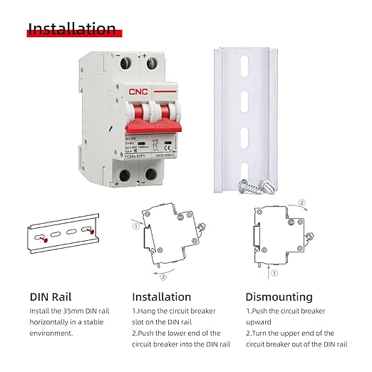 CNC DC Miniature Circuit Breaker, 2 Pole 1000V 63 Amp Isolator for Solar PV System, Thermal Magnetic Trip, DIN Rail Mount DC Disconnect Switch (63 Amp)