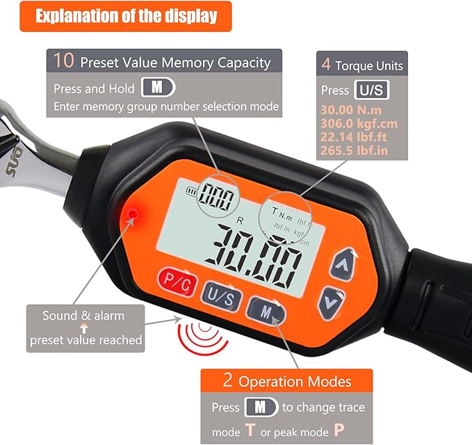Mini Digital Torque Wrench - 1/4-inch Drive with Buzzer & LED, 0.9-30 Nm, High-Precision Electronic Tool for Bike & Car Repairs, Calibrated for Reliability