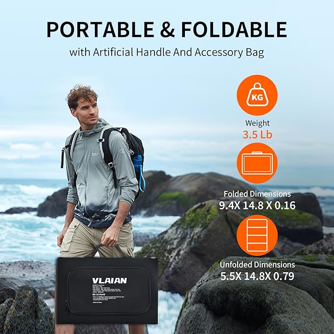 60W Portable Solar Panel,60 Watt Foldable Solar Panels Chargers with QC3.0 USB-A USB-C DC5521,IP67 Waterproof Power Emergency for Small Power Station Camping Hiking Outdoor