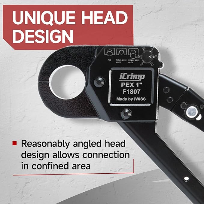 iCrimp Angle Head F1807 PEX Pipe Crimping Tool for Copper Rings - 1-inch Angle Single Crimper, Suitable for Tight Spaces
