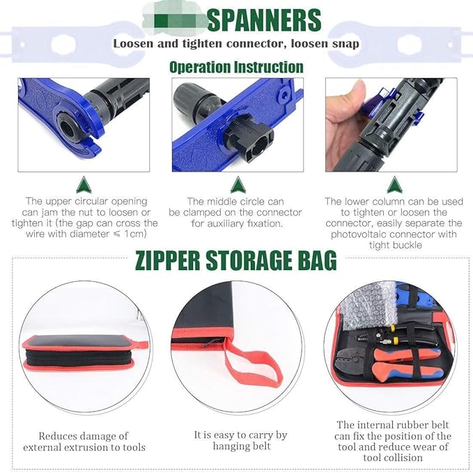 Keadic Solar Crimping Tools Includes Solar Panel Connectors, Solar Cable Connectors, Spanner Wrench, Solar Solar Crimper Tool Kit for 2.5/4.0/6.0mm² MC3 MC4 Solar Panel ﻿