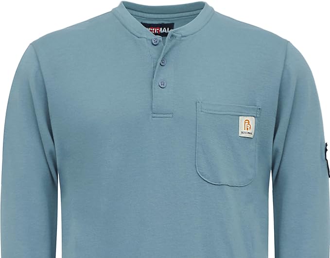 BOCOMAL FR Shirts Flame Resistant Shirt 5.5oz 100% Cotton Light Weight CAT2 Fire Retardant Henley Shirts