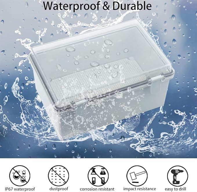 Junction Box, Hinged Clear Cover IP67 Waterproof ABS Project Box with 2 NPT 1/2" Cable Gland, Electrical Box Enclosure with Mounting Plate & Wall Bracket 11.4 x 7.5 x 5.5inch(290x190x140mm)