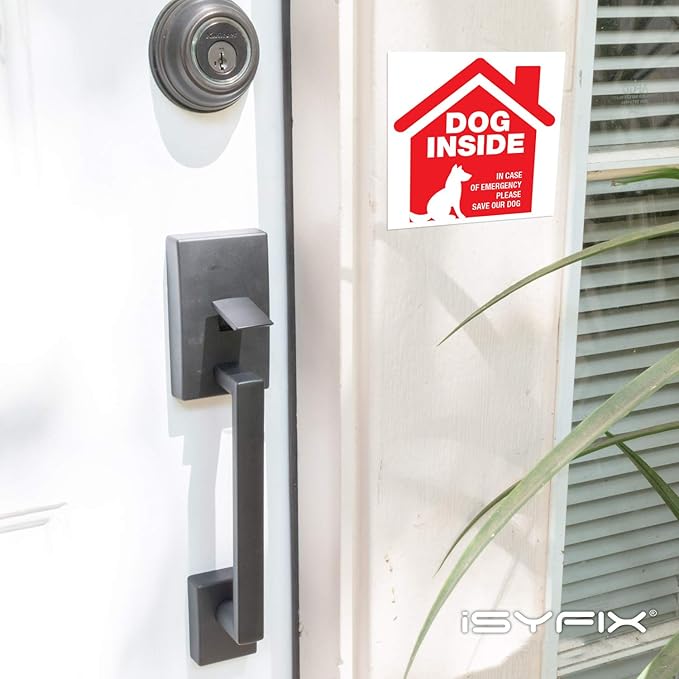 iSYFIX Dog Inside Alert Signs Stickers - 4 Pack 5x5 Inch - Premium Self-Adhesive Vinyl, Laminated for Ultimate UV, Weather, Scratch, Water and Fade Resistance, Indoor and Outdoor red