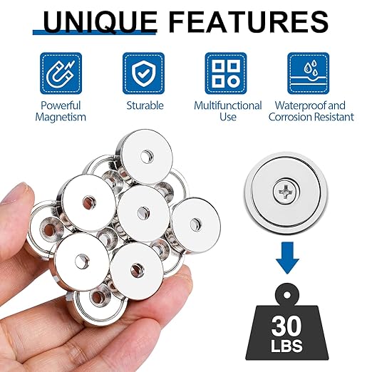 LOVIMAG 30LBS Neodymium Magnets, 24Pack Round Strong Rare Earth Magnets with Screws for Tool Room, Science and Wall Mounting-0.78 * 0.2 inch