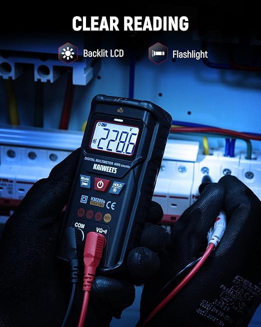 KAIWEETS KM200s Smart Digital Multimeter True RMS, 4000 Counts, Auto Ranging Voltmeter, NCV Non-Contact Voltage Detector, Measure AC/DC Voltage, Resistance, Diode, Continuity
