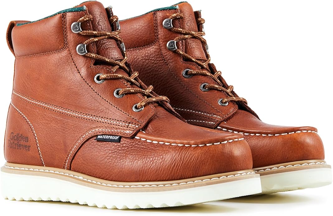 Golden Retriever Work Boots for men Waterproof Comfortable 6" Full Grain Tumbled Leather Welt Slip and Oil-Resistant STEEL/SOFT Toe Construction Boots G6192D_G6158ST_G6282D_G6258ST