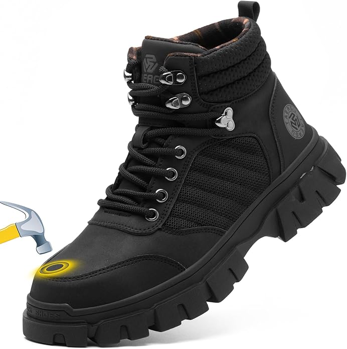 KELODON Waterproof Steel Toe Boots For Men-6 Inch Comfortable Mens Safety Work Boots Indestructible Steel Toe Shoes Lightweight Non Slip Puncture Resistant Industrial Construction Boot