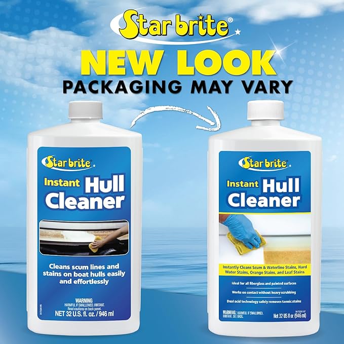 STAR BRITE Instant Hull Cleaner - Easily Remove Stains, Scum Lines & Grime for Boat Hulls, Fiberglass, Plastic & Painted Surfaces - Wipe On, Rinse Off Formula 32 Ounces (081732)