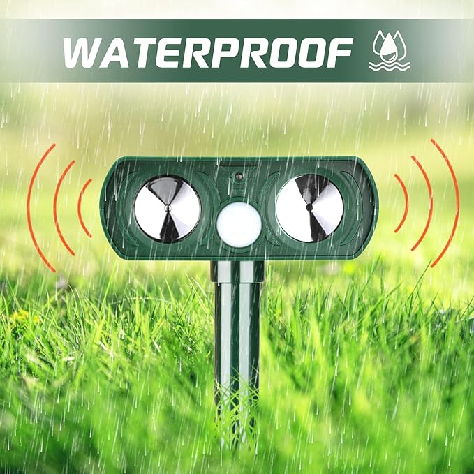 4 Pack Solar Ultrasonic Animal Repellent Outdoor Deer Repellent Devices Dog Repellent, Motion Activated Animal Cat Deterrent for Squirrel, Skunk, Rabbit, Dog in Yard Garden