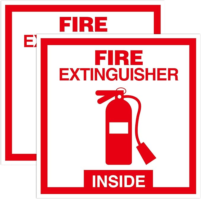 2 PCS Fire Extinguisher Inside Sign Stickers,Self Adhesive Vinyl Safety Label Waterproof, Fade and Scratch Resistant, Suitable for Indoor and Outdoor,Red on White