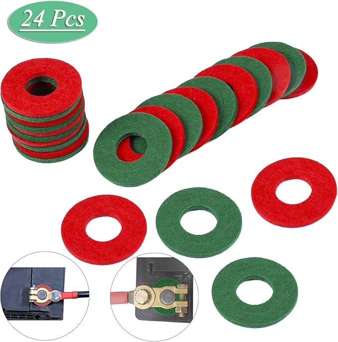Febrytold 24 Pcs Battery Terminal Anti Corrosion Washers, 12 Pcs Red and 12 Pcs Green Battery Terminal Fiber Protector