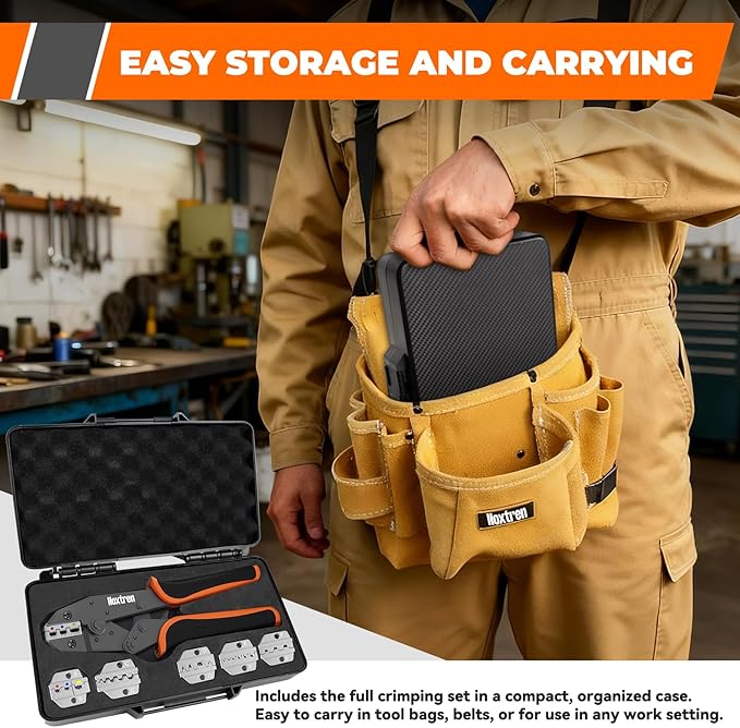 6PCS Wire Crimping Tool Set - Ratchet Wire Crimper Tool for Heat Shrink, Insulated Nylon, Non Insulated, Open Barrel, Ferrule, Solar Connectors