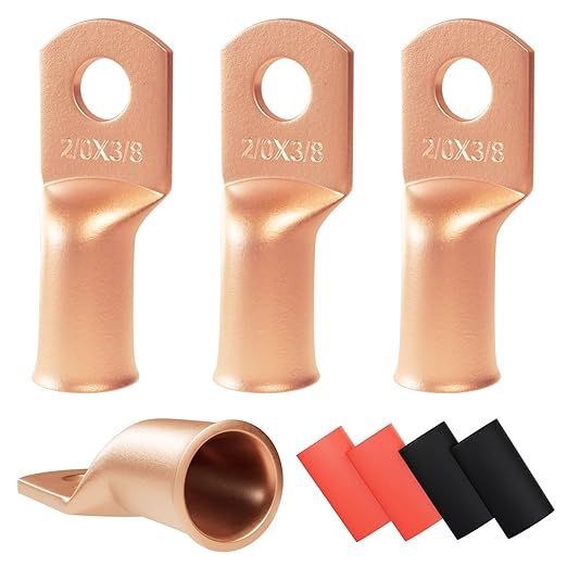 4pcs 2/0 Awg(00 Guage) - 3/8" Sanuke Wire Lugs Ring Terminal Connectors Ends Heavy Duty for Battery Cable Lug Wire Electrical Eyelets with 3:1 Dual Wall Adhesive Heat Shrink