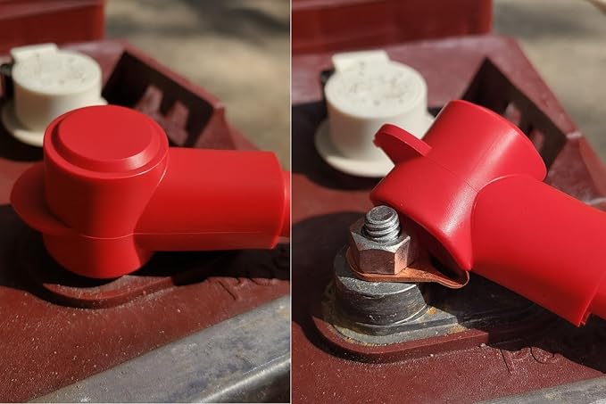 MGI SpeedWare 3/4" Diameter Boot Covers for Battery Power Junction Blocks, Fits 3/8" Stud and Nut, Made in the USA, Red + Black Pair (8-2ga)