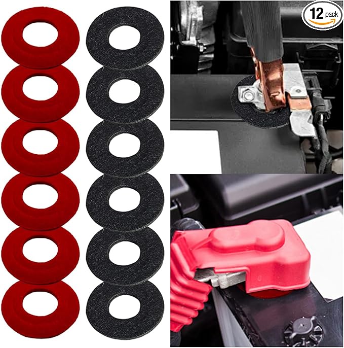 12PCS Battery Terminal Washer Pad, Anti Corrosion Washers, Fiber Washers Battery Top & Side Terminal Protector (Redblack)