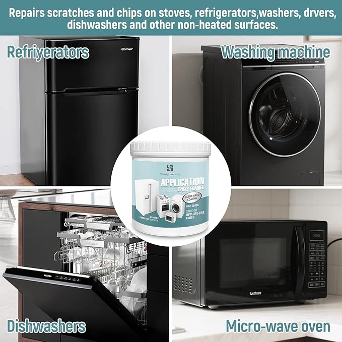 Black Appliance Paint, 32 Oz – High Gloss Finish for Metal anti-rust | Home Appliances Refinishing | Durable, Ovens, Microwaves, Dishwashers，Fast-Drying, Metal & Plastic Safe
