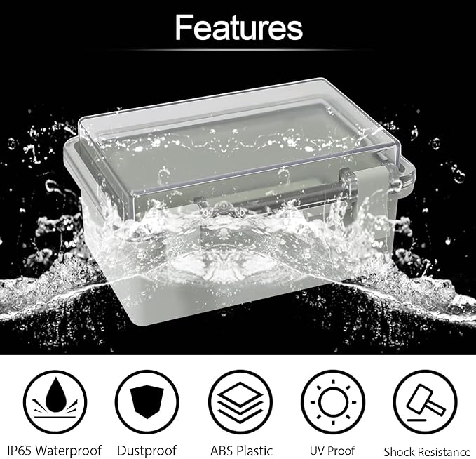ABS Plastic Dustproof Waterproof IP65 Junction Box Hinged Shell Universal Electrical Project Enclosure Gray, with PC Transparent Clear Cover 5.9 x 3.9 x 2.8inch(150 x100 x70mm), 2 Pack