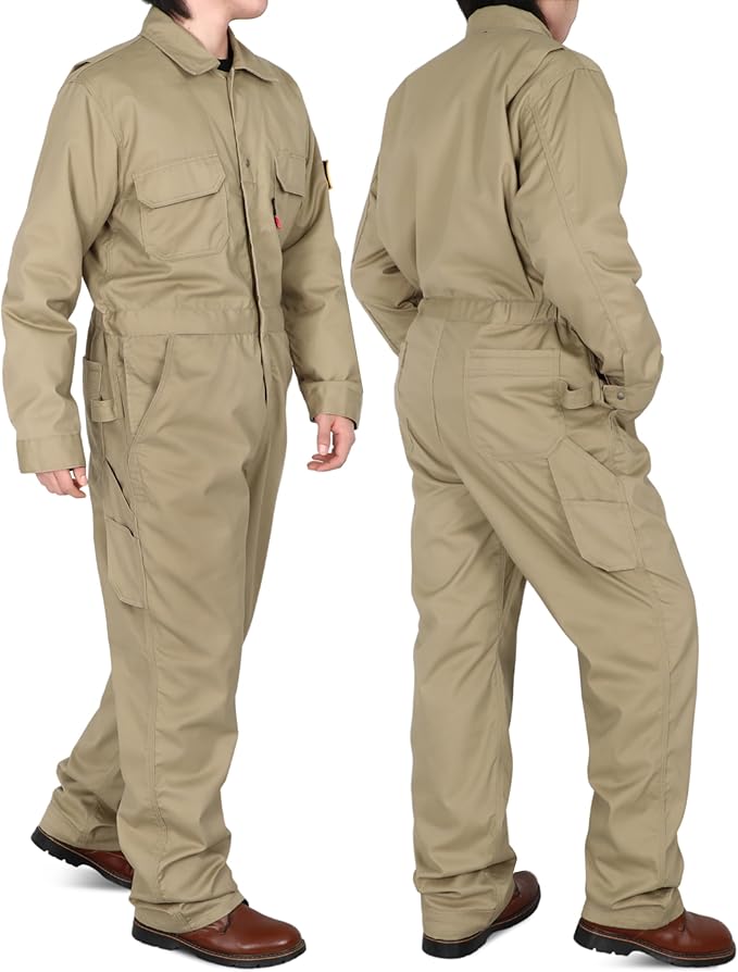 BOCOMAL FR Coveralls Men 7.5oz Cotton Twill Flame Resistant Fire Retardant Work Coverall NFPA 2112 HRC2