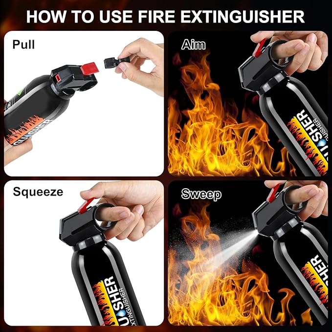 4Pack Fire Extinguisher for Home - 8 in 1 Portable A, B, C, K Fire Extinguishers with Mounting Bracket, 620ml Mini Flame Extinguisher for Vehicle, Boat, Kitchen, RV, Truck & Office, Easy Access