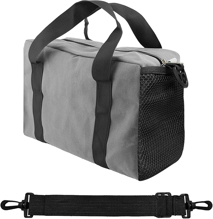Small Tool Bag,Close Top Wide Mouth Tool Organizer Bag,Large Capacity Tool Bags for Men,Canvas Tool Storage Bag for Storage Handbag for Screwdrivers,Wrench (Shoulder strap+Gray, 20 Inch)