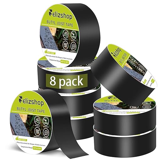 1 5/8" x 50' Deck Joist Tape,Waterproof Antiseptic Butyl Tape,Seal Anti-Corrosion Butyl Joist Tape, Weather Resistance Self-Adhesive Flashing Joist Tape for Decking Joists Wood Decks Beams（8 Rolls）