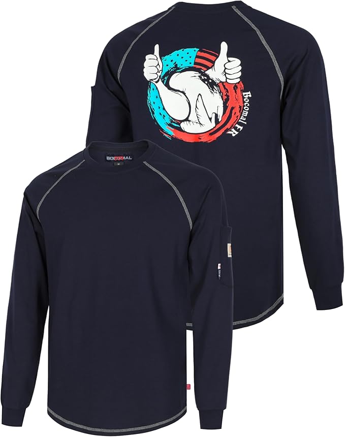 BOCOMAL FR Shirts Heather Series 6oz Flame Resistant T Shirt NFPA2112 CAT2 Fire Retardant Crew Work Shirt