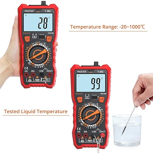 Proster Digital Multimeter 6000 Count - TRMS Ohm Meter Multimeter, Voltimetro Digital, NCV DC AC Voltage Current Temperature Capacitance Resistance Diode Continuity HFE Tester